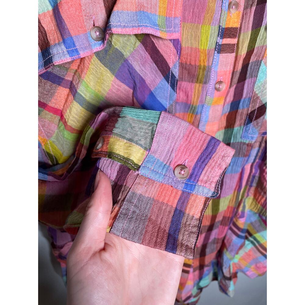 NEW Pilcro Mixed Madras Plaid Oversized Shirt XXS/XS Long Sleeve Button-Down - Picture 7 of 10